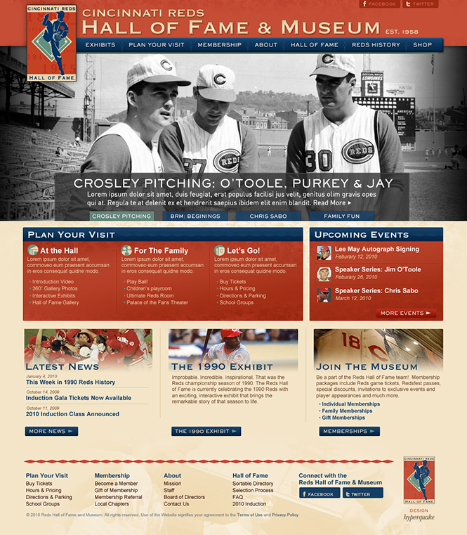 Reds Hall of Fame & Museum Website Home Screen